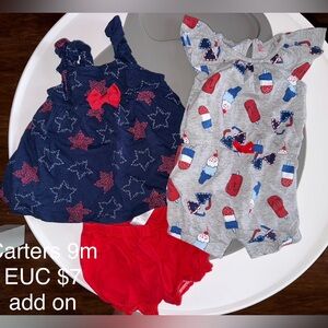 Carter's Navy Star Diaper Set and Gray Patriotic Romper Kids Matching Set